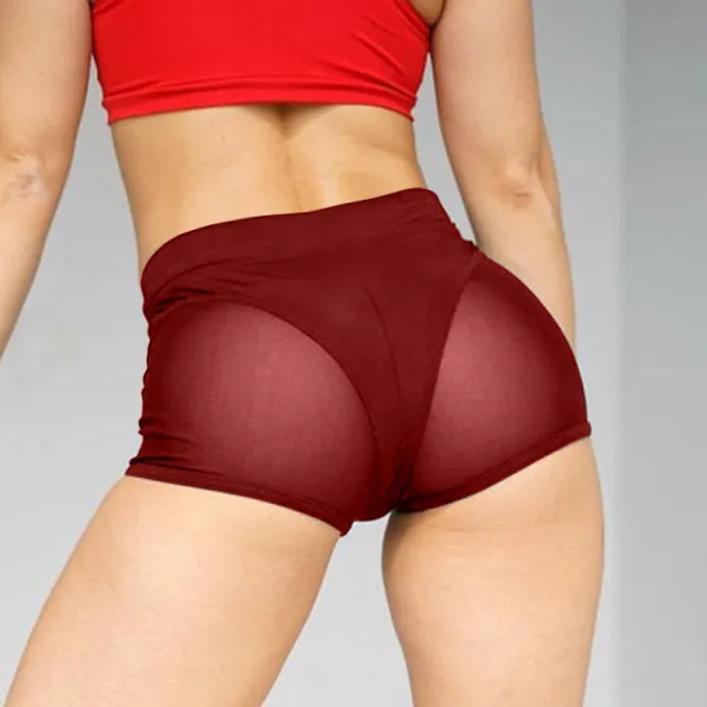 Mesh Stitching Personality Sports Yoga Stretch Shorts Red - Shop at LoveMi