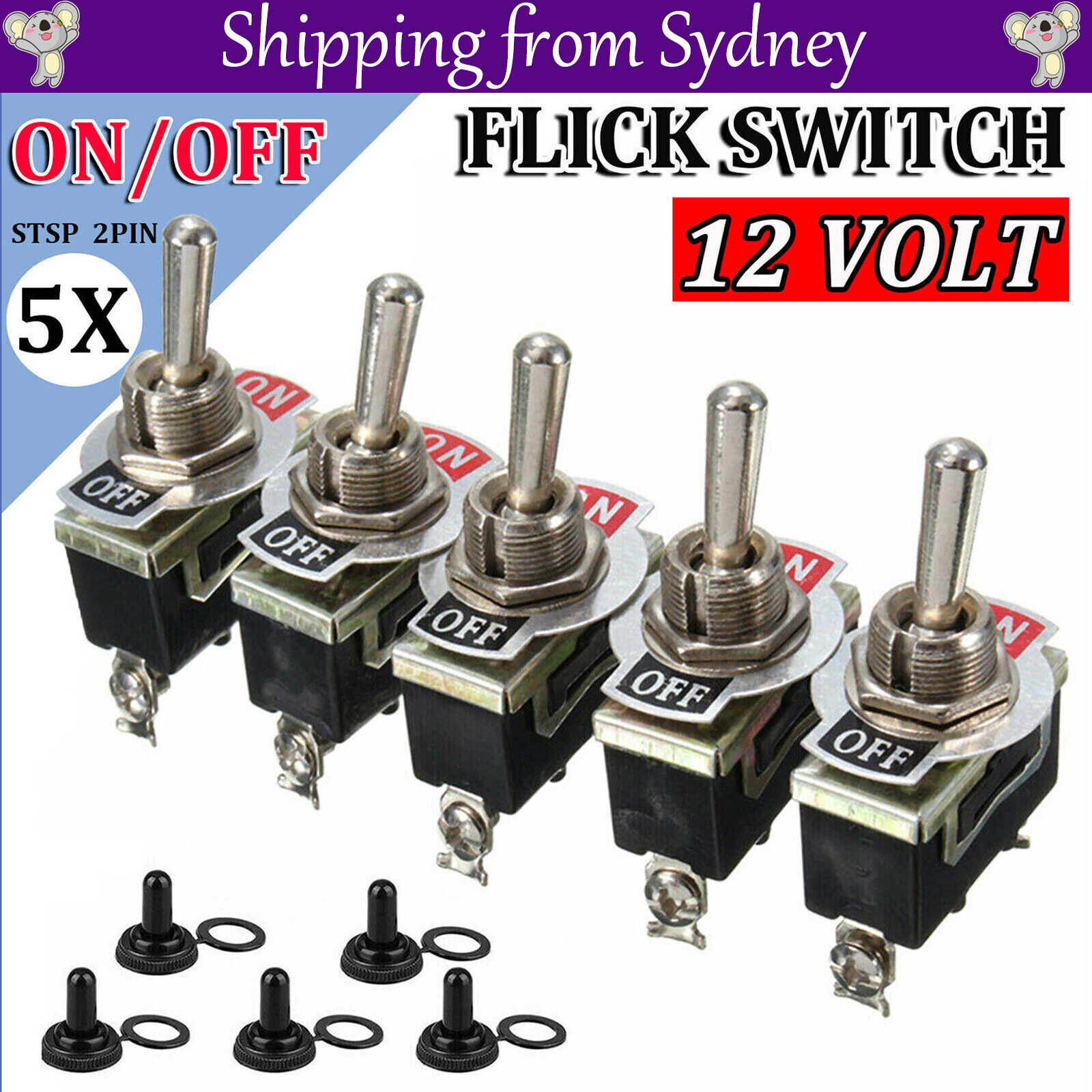 5x Toggle S Witch 12V ON OFF Car Flick Dash Light Marine 12 Volt Switches Boat