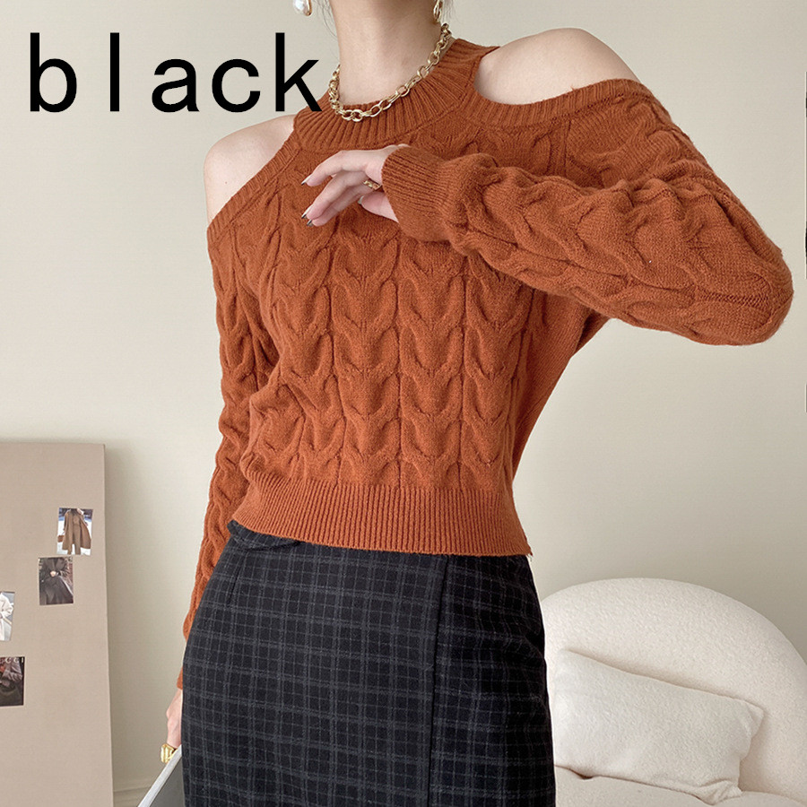 Women's Autumn Off-shoulder Solid Color Knitted Sweater
