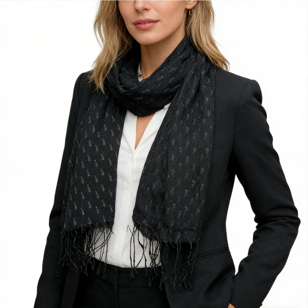 2pcs  Elegant Abstract Evening Scarf,Black Printed Scarf,Versatile Everyday Scarf ,Pairs With All Casual Outfits,Office Appropriate Subtlety For Women Men