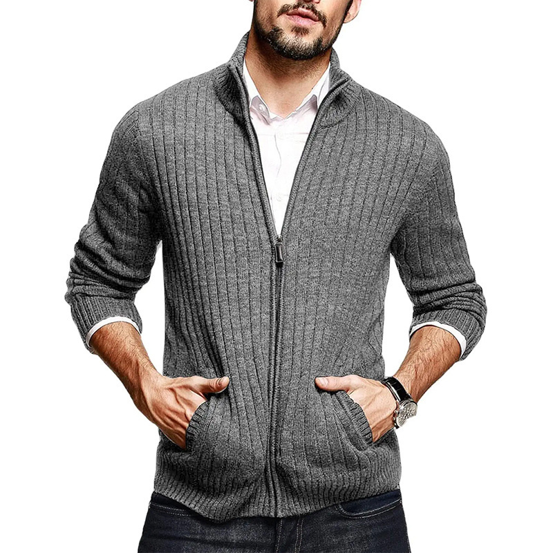 Men's Solid Color Half Turtleneck Long Sleeve Zipper Slim Sweater