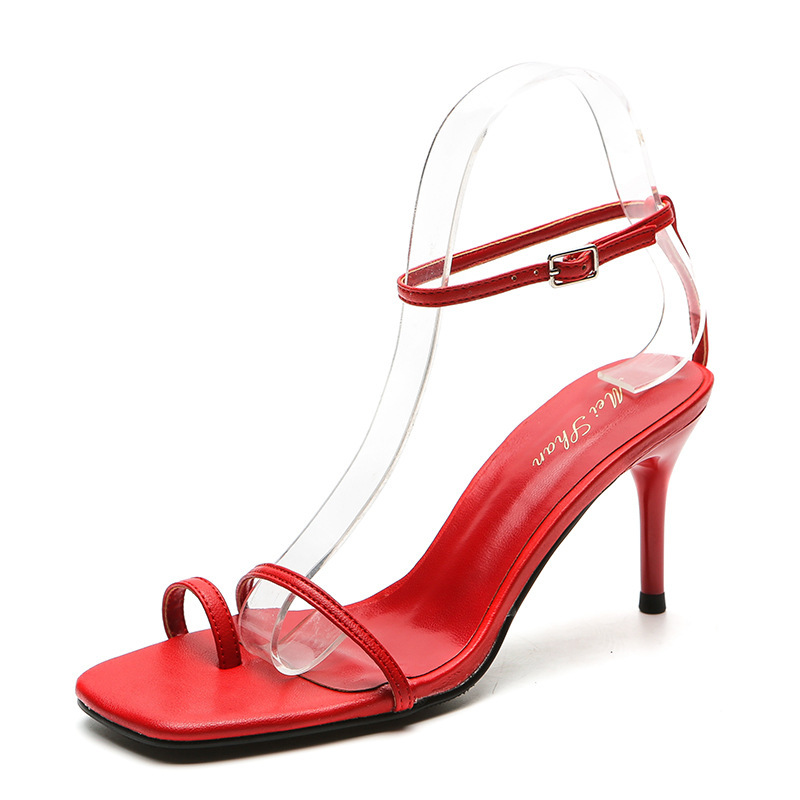 Sandals Women's Summer Hot Style Small Square Toe Toe Thin Strap High Heels Red - Shop at LoveMi
