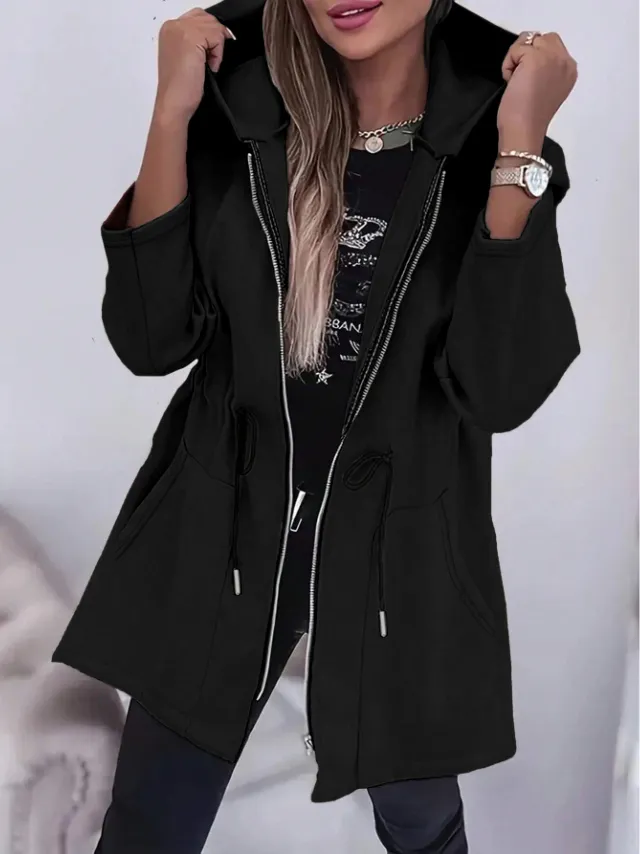 Women's Casual Beach Hooded Drawstring Pockets Thin Long Sweatshirt Sweatshirt Black - Shop at LoveMi