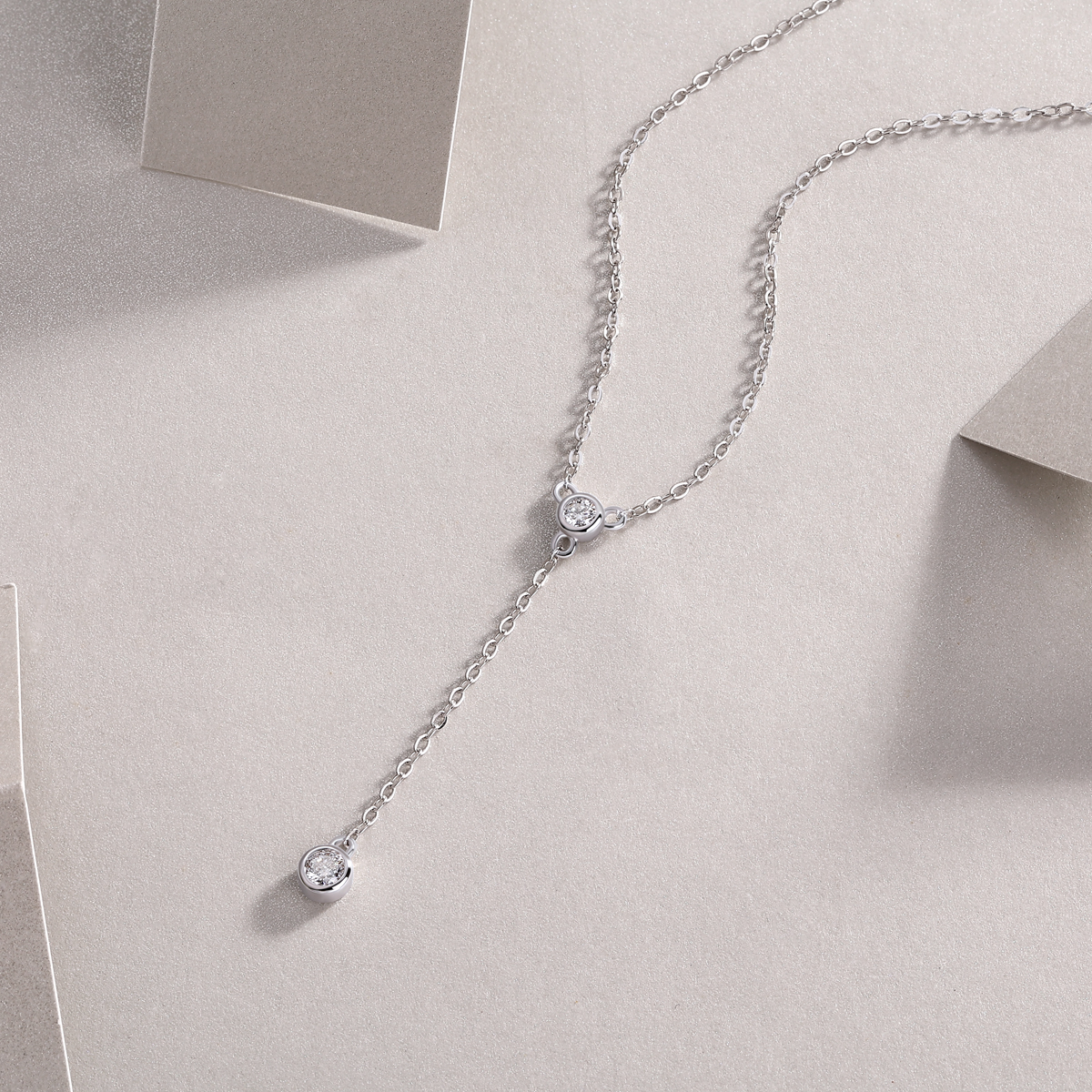 925 Sterling Silver Tassel Lariat Necklace Moissanite Platinum GRA Cert