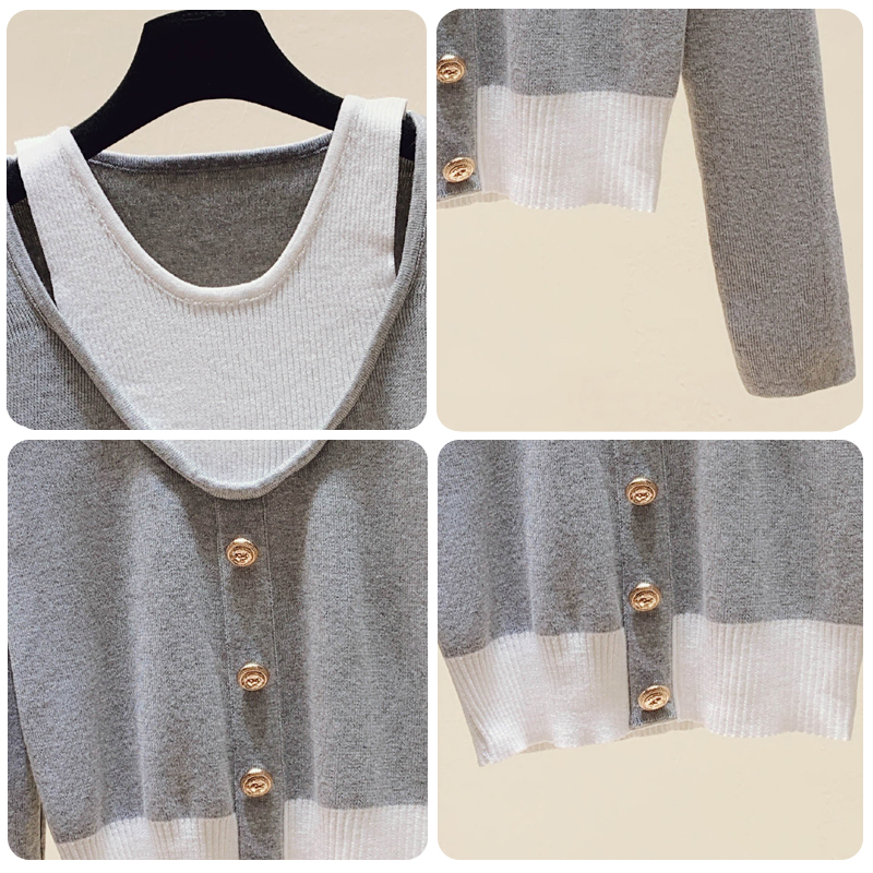 Title 2, Vintage stitching fake two short knit sweaters