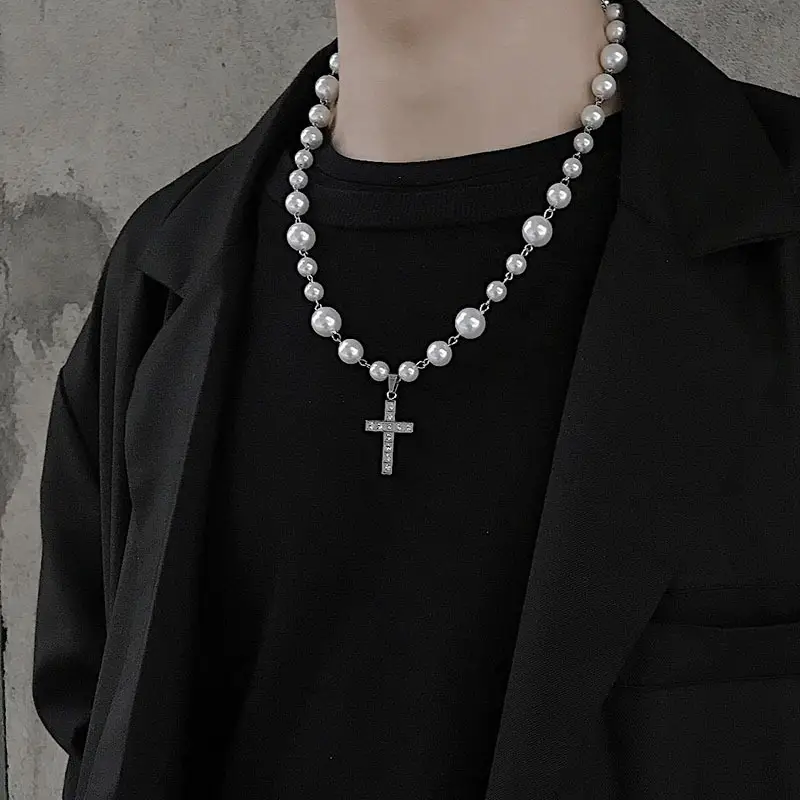 Personalized Diamond Cross Pearl Pendant