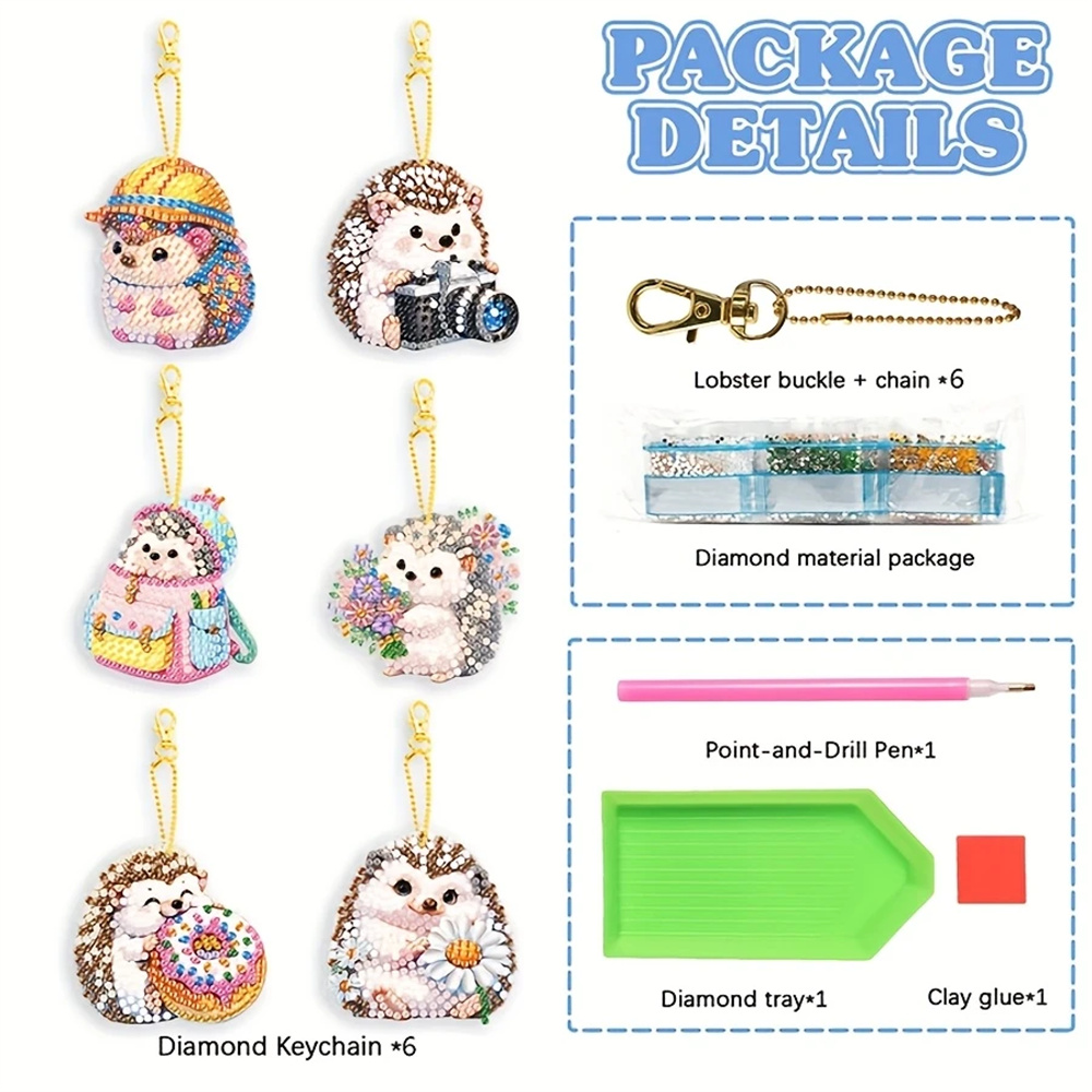 DIY Diamond Painting Keychain - Hedgehog Pattern, DIY Decorations, Diamond Kit Craft Supplies, Handmade Mosaic Painting Keychain DIY Set Suitable For Beginners, Creative Handmade Craft Gift S
