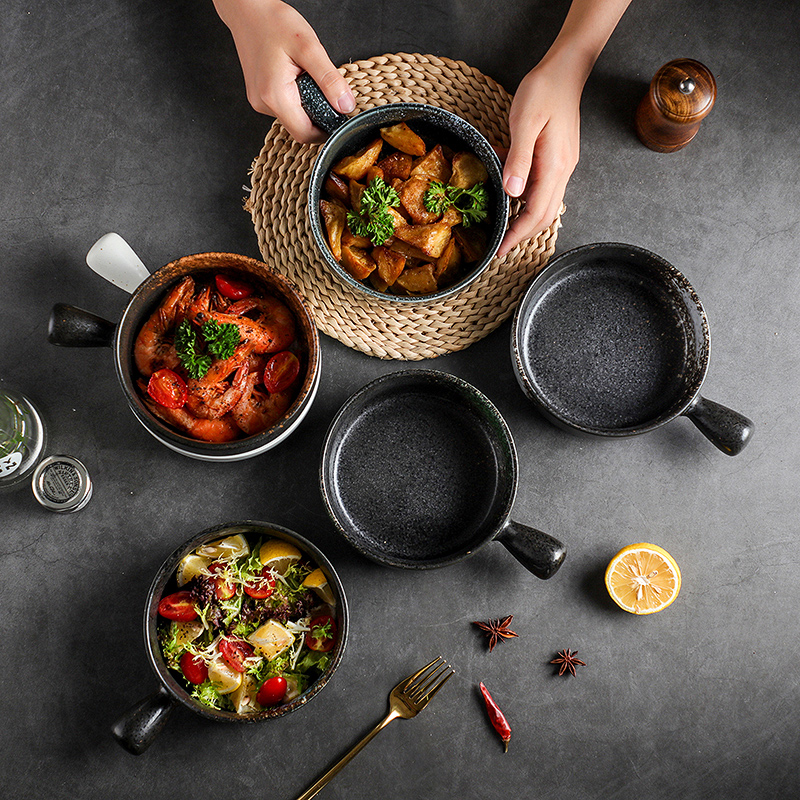 Japanese Style Ceramic Bowl With Lid Handle For Instant Noodles