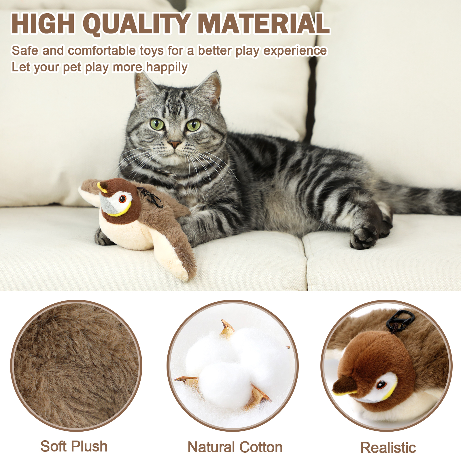 Cat Toys Flapping Bird - Interactive Catnip Toys For Cats, Realistic Plush Simulation Chirping Bird Cat Toy, Rechargeable & Washable, Perfect Bird Toy For Cats Kittens To Bite, Chew And Kick