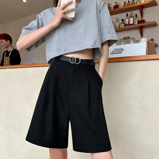 Women's Suit Shorts Summer High Waist Straight Style Casual Pants Five point Pants Black - Shop at LoveMi