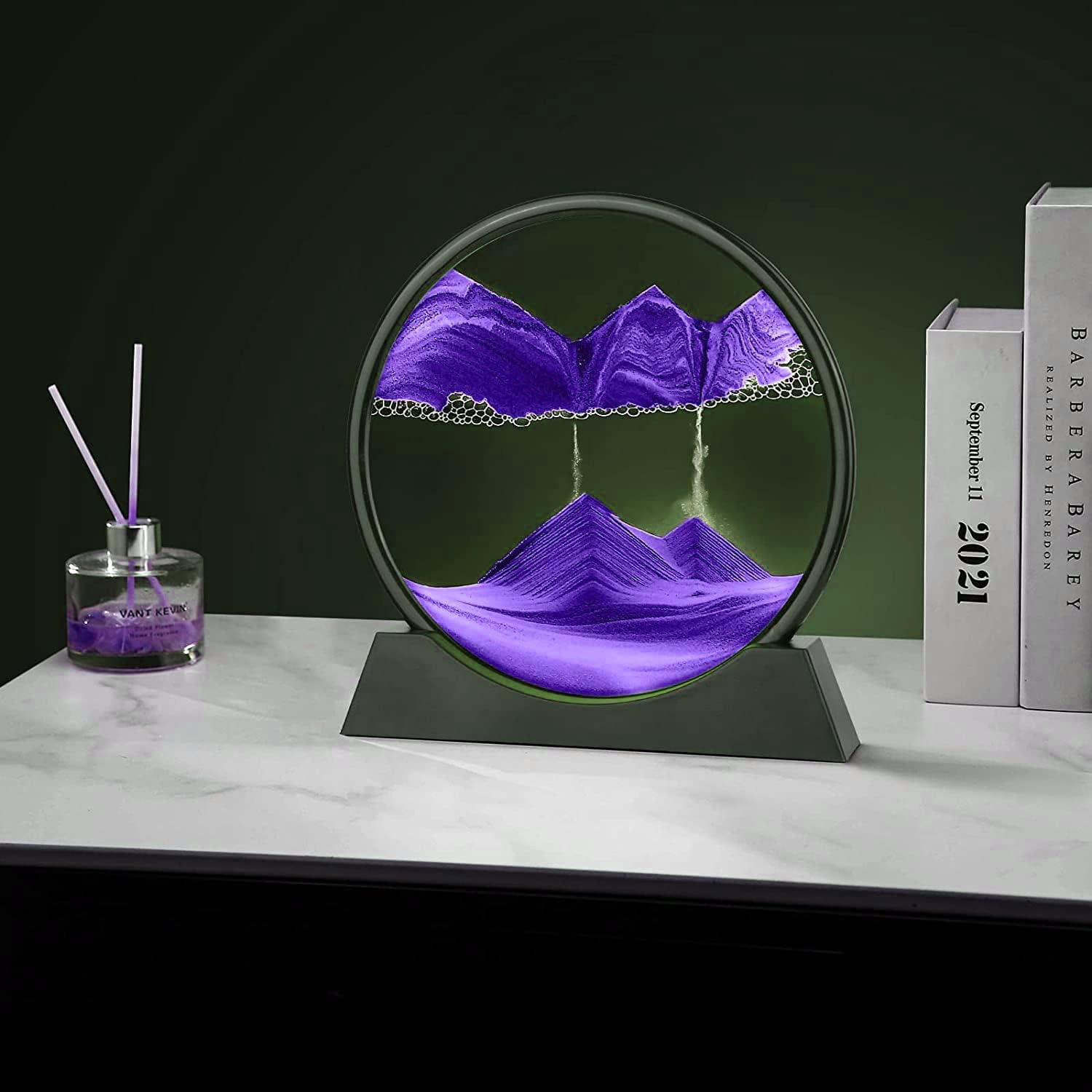 3d Dynamic Sand Art Moving Liquid Motion Picture Round Glass Desk_voghion.com