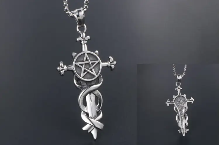 Five-pointed Star Sword Men's Pendant Accessories Titanium Steel Cross Necklace