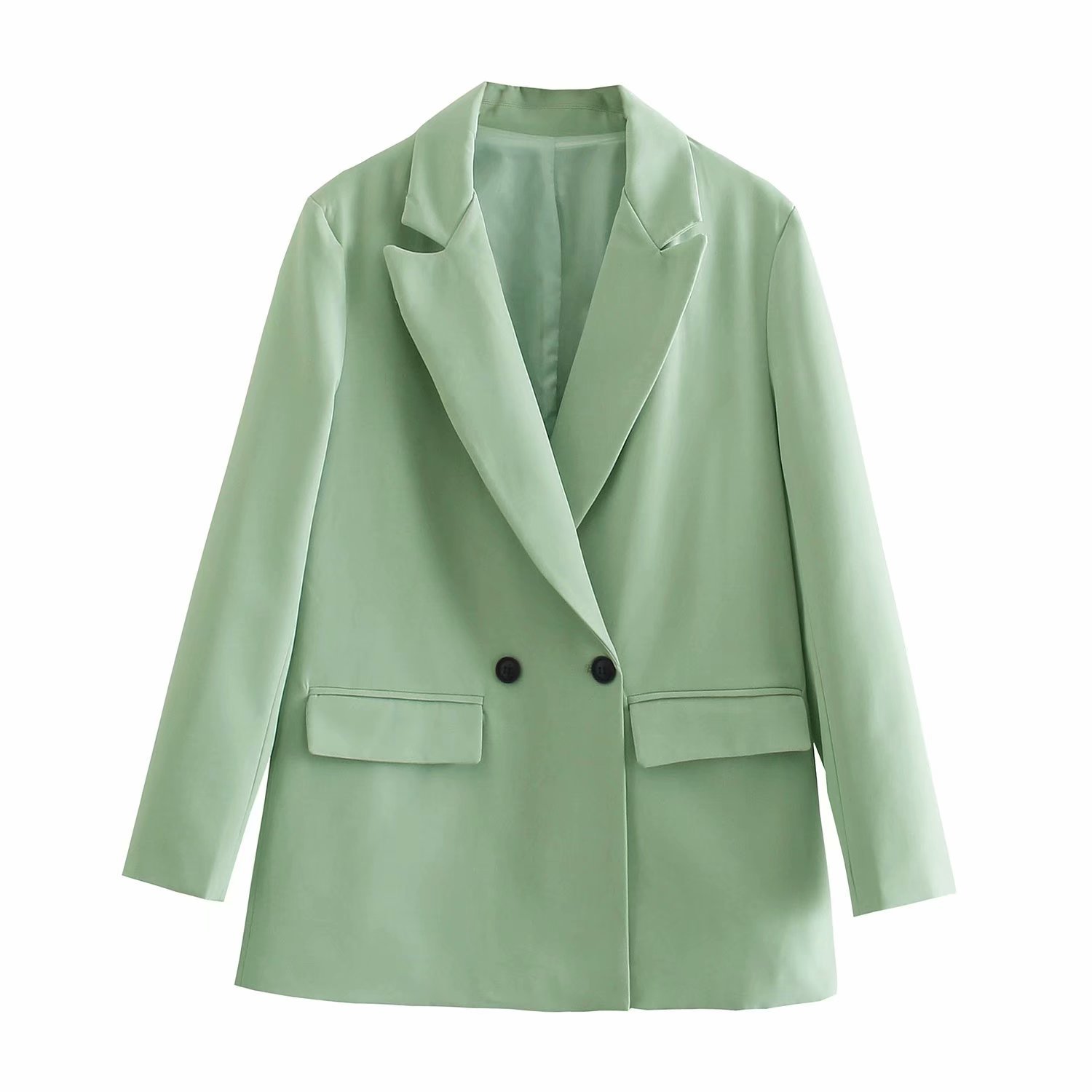 Commuter Light Cooked Double Breasted Casual Blazer Grass Green - Shop at LoveMi