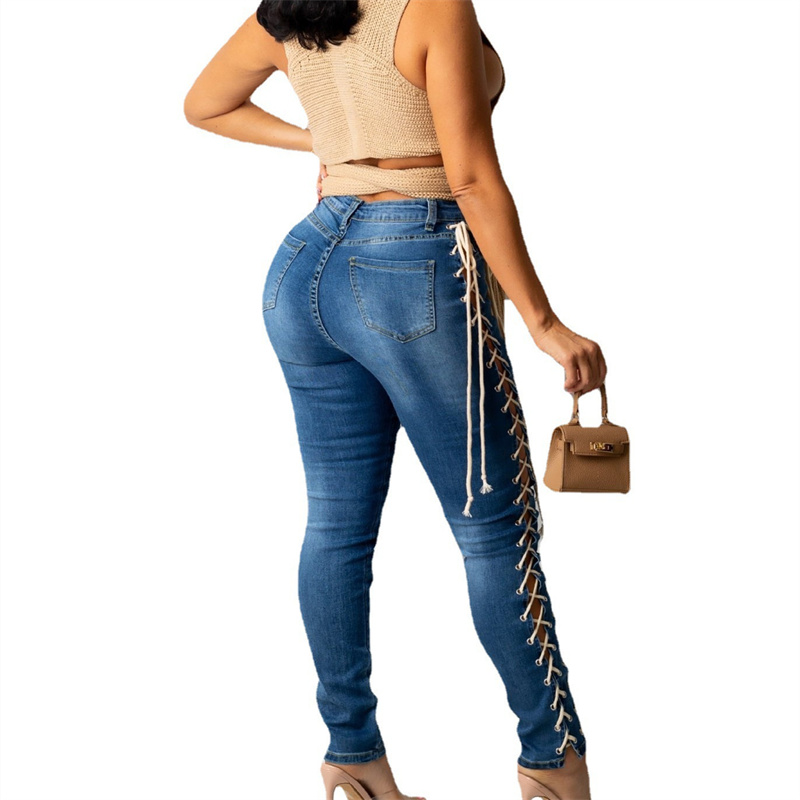 Women's Fashion Wear Rope Elastic Slim Fit Denim Pants