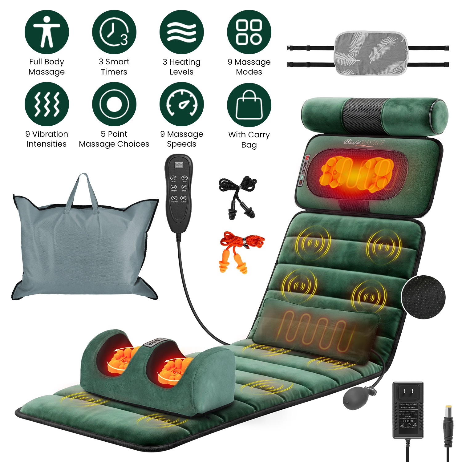 Full Body Electric Massage Mat Heating Vibration Massage Pad Cushion Back Massage Mattress Chair Pad With Neck Foot Massage Head Pillow And Cloth Lumbar Pillow Timer Anti-Slip Bottom Earplugs — foto 4