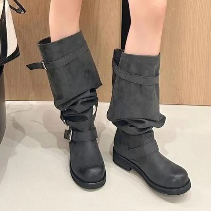 Vintage Wide Calf Ruched Slouch Women Boots