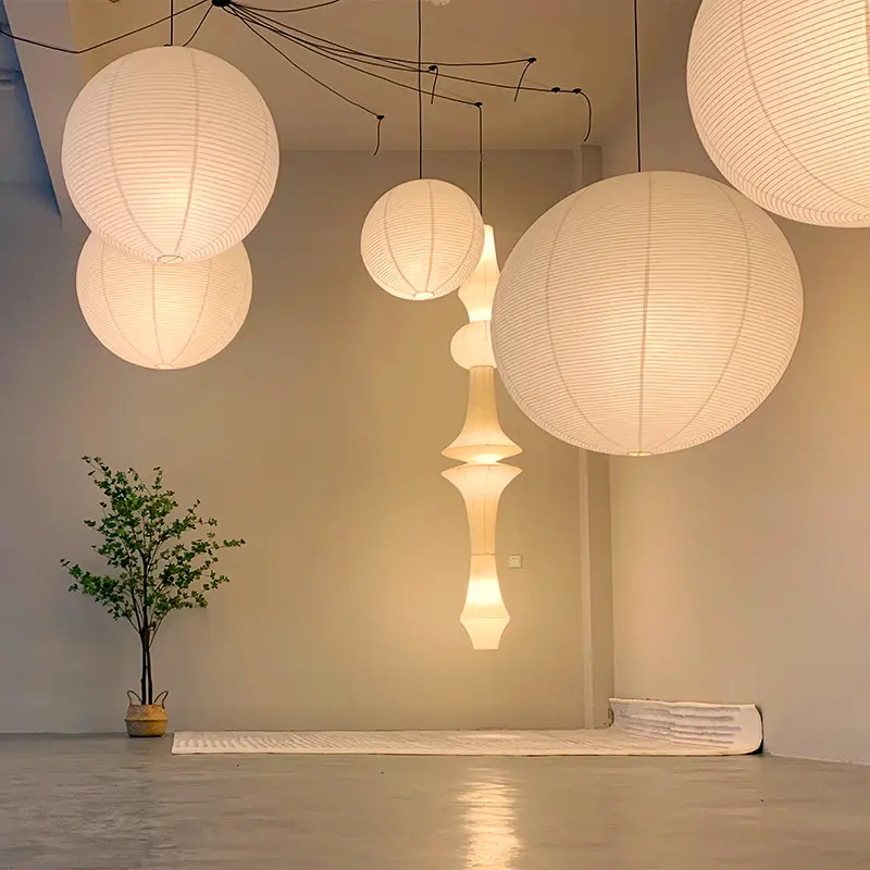 White Paper Lantern Shade In Bedroom