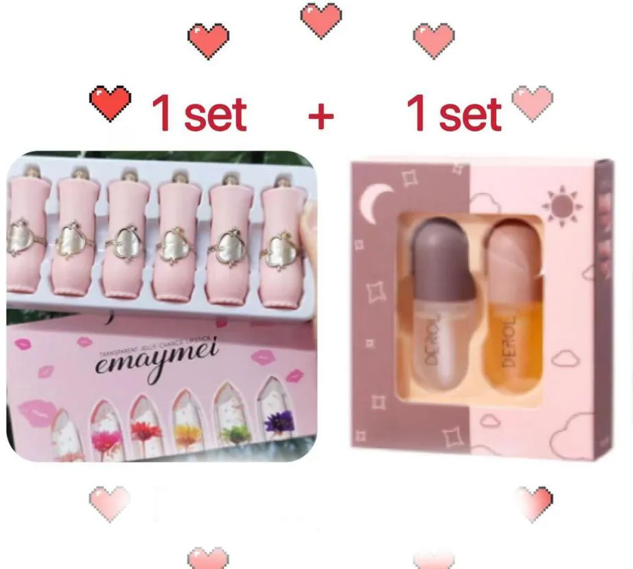 Jelly Flower Lipstick Color Changing Lip Gloss Moistening Temperature Crystal Pomade Transparent Lip Color Balm Makeup Cosm - Set