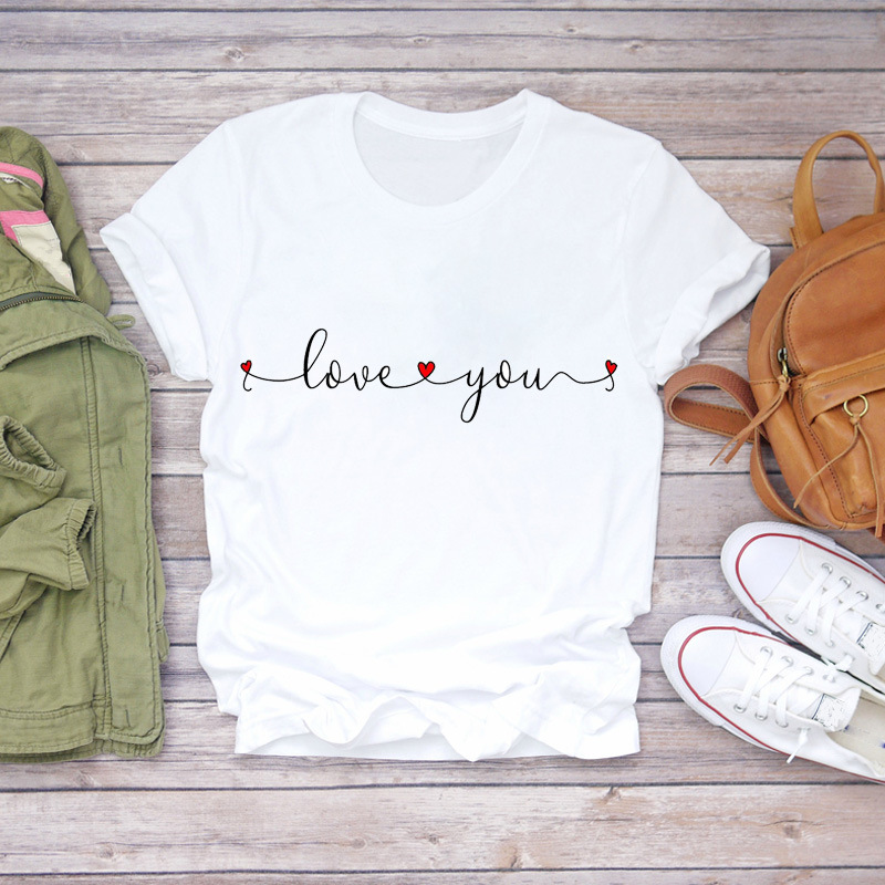 Watercolor Love Fashion Print Short-sleeved T-shirt Women's Trend