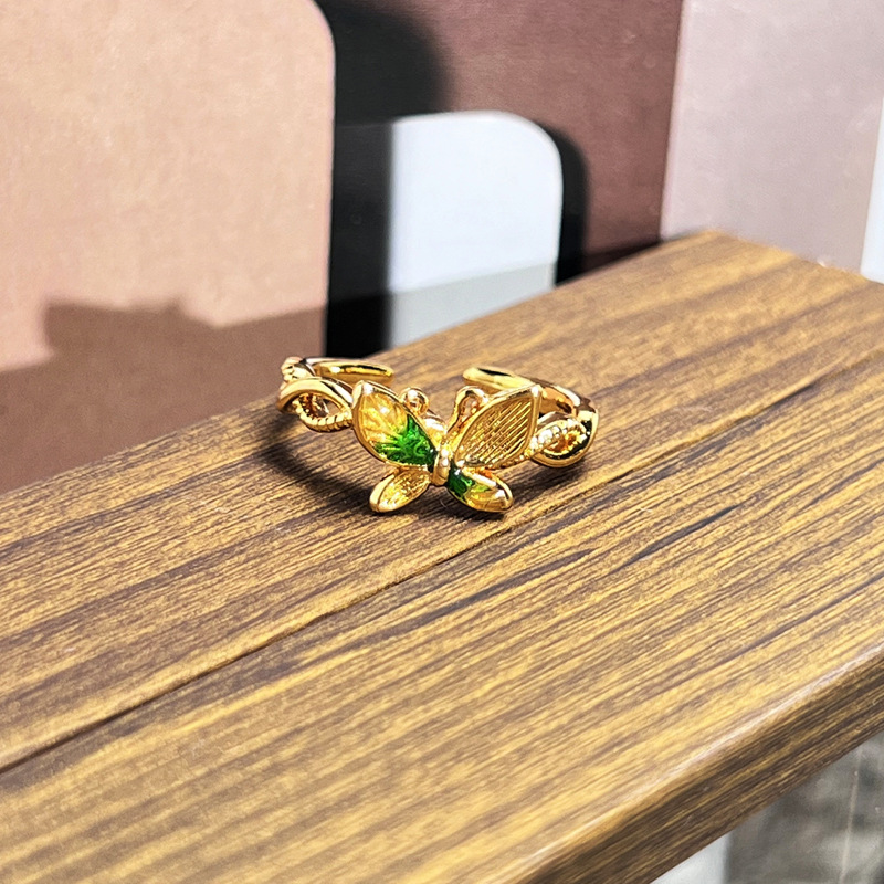 Popular Online Multicolored Flower Enamel Rings Vintage Niche Design For Ladies