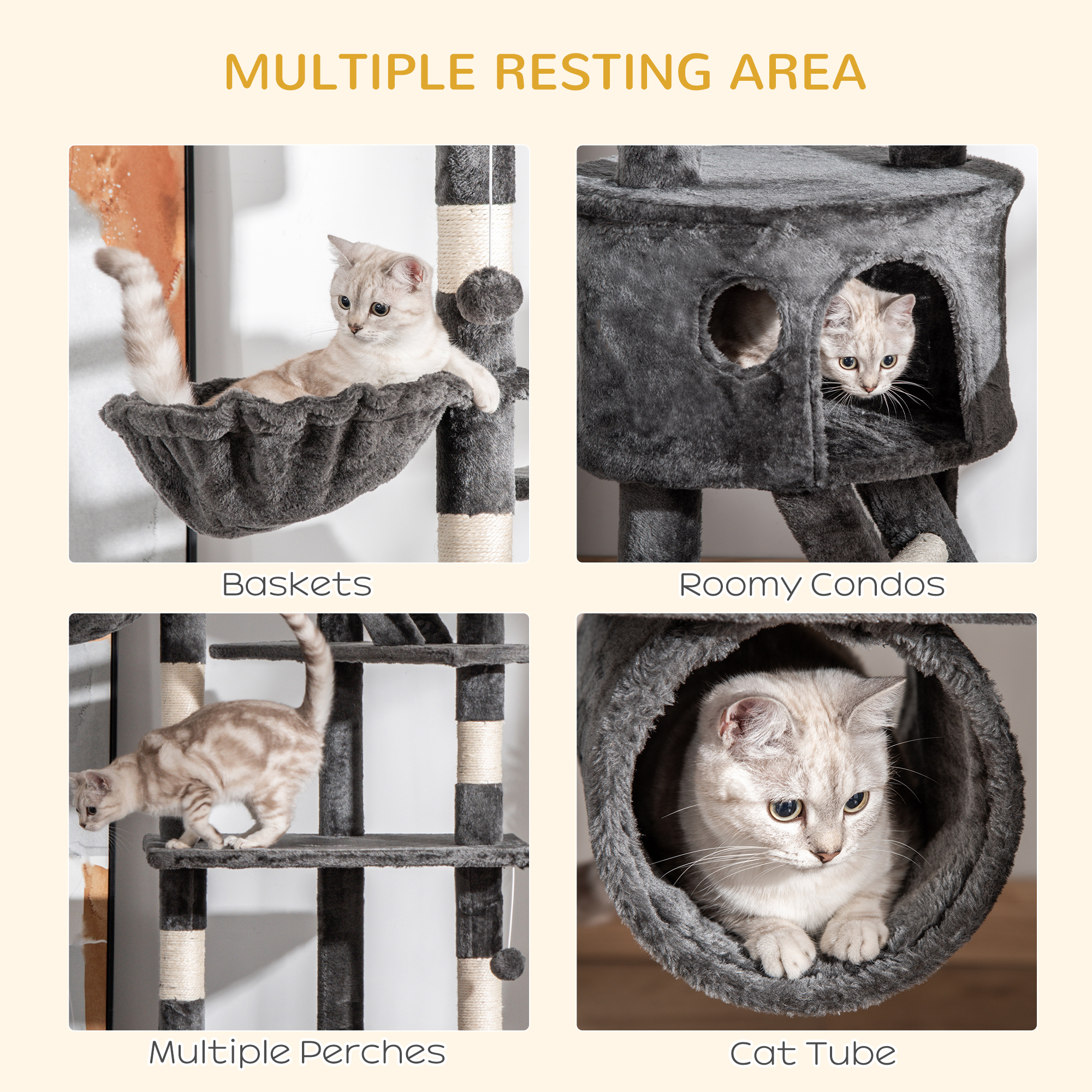 Indoor cat specific floor standing cat tree, adjustable