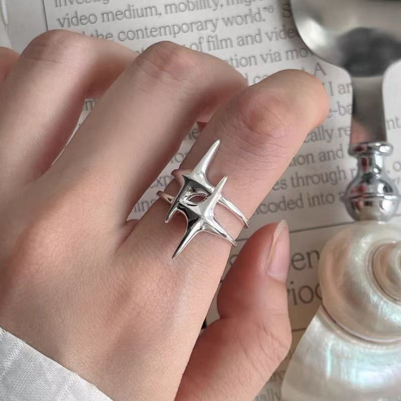 1 Pc Punk Style Hip Hop Geometric Star Adjustable Open Ring For Men, Suitable For Banquet,... thumbnail 3