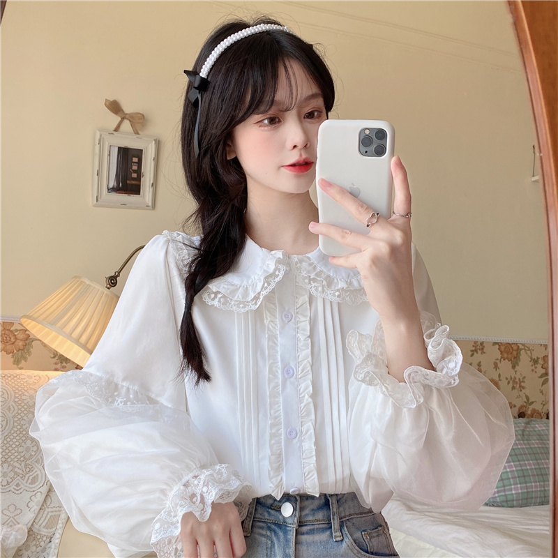 Title 2, Sweet Inside Single Breasted Fairy Shirt White Top