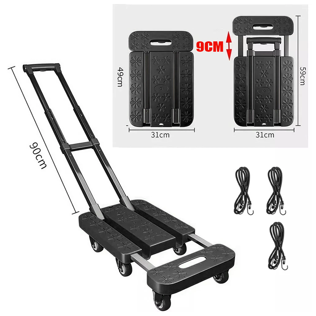 270KG Folding Hand Truck Luggage Dolly Trolley Moving Platform Cart Heavy Duty 16