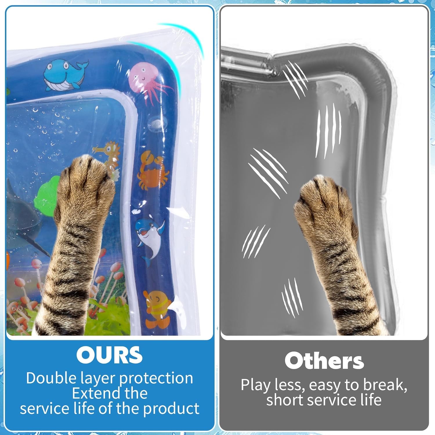 2 Pieces Upgraded Thickened Cat Water Mat,Interactive Cat Toy For Indoor Cats To Exercise, Hunting,Swatting, Anti-Scratch Leak Proof Foldable Water Sensory Play Mat With Fish For Pet Play — foto 8