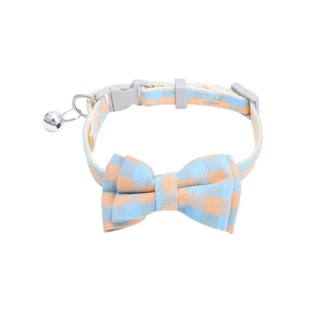 Collar For Small Dogs Christmas Quick Release Plaid Bow Tie Collar Necklace Cat Gato Colar Safety Elastic Bowtie With Bell Blue - Shop at LoveMi