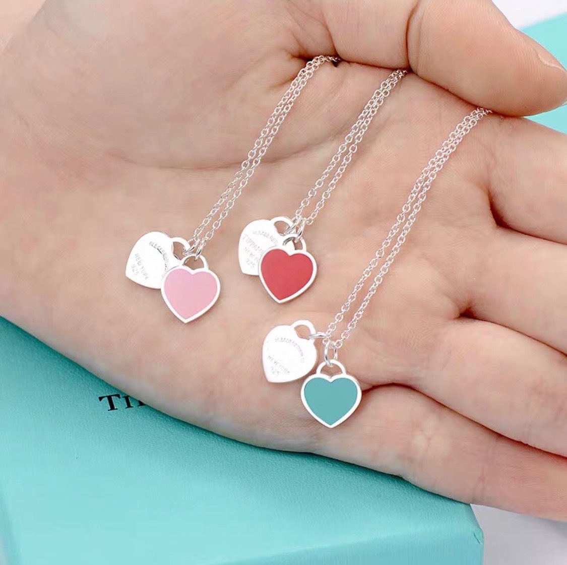 Title 10, Heart Necklace Red Heart Drop Oil Enamel Blue C...