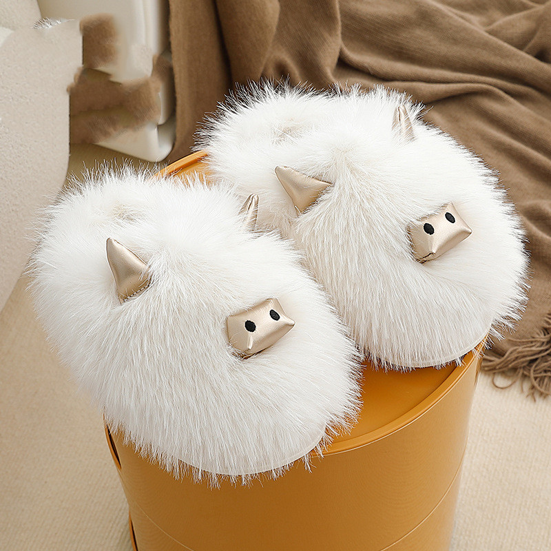 Title 7, Three-dimensional Metal Horn Fluffy Slippers Fe...