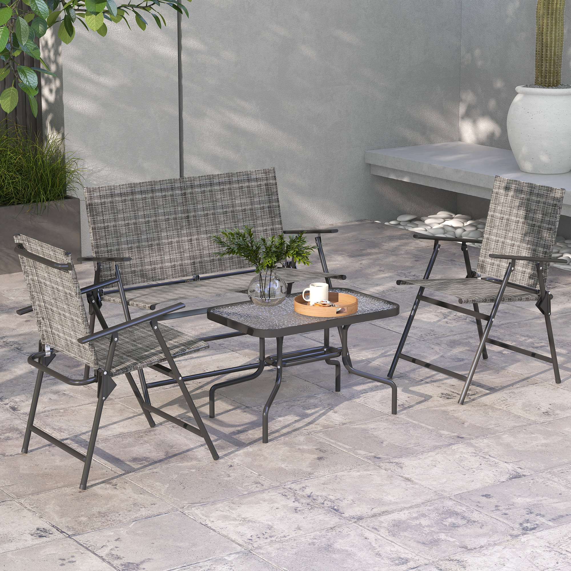 Four Piece Metal Garden Sofa Combination - Mixed Color Gray — image 9