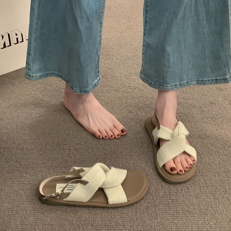 Women French Style Flat Roman Sandals, Summer Outdoor Comfortable Beach Sandals, Versatile To Match Dresses