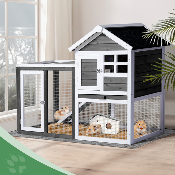House Type With Ladder Gray Fir Wood Chicken Rabbit Cage Grey White - Shop at LoveMi