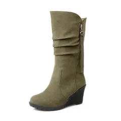 Autumn And Winter Mid-tube Boots Women - Green - View 1