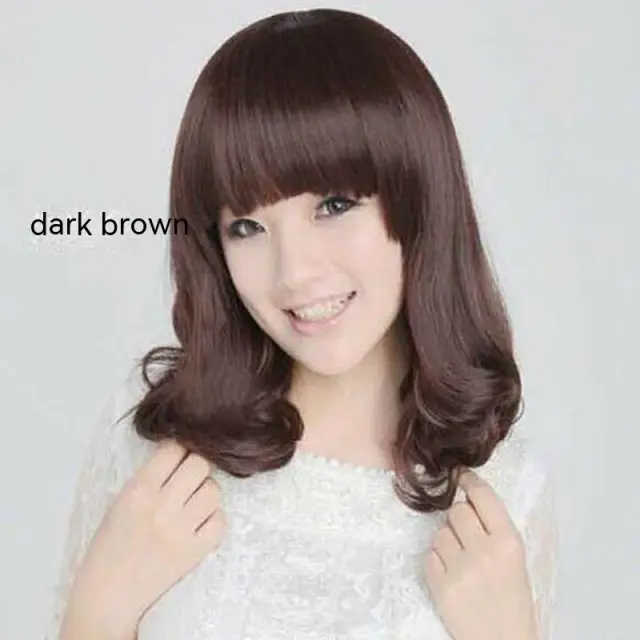 Women's Rinka Haircut Mid length Straight Hair Long Hair With Bangs Fashion Curly Hair Dark Brown - Shop at LoveMi
