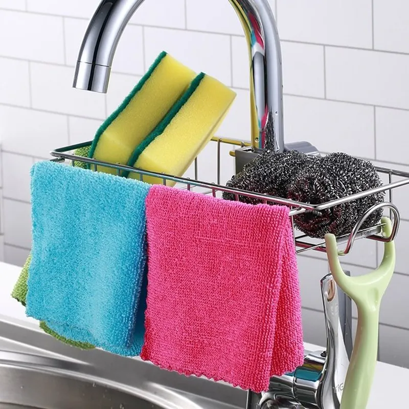 Adjustable Sink Drain Rack Sponge Storage Faucet