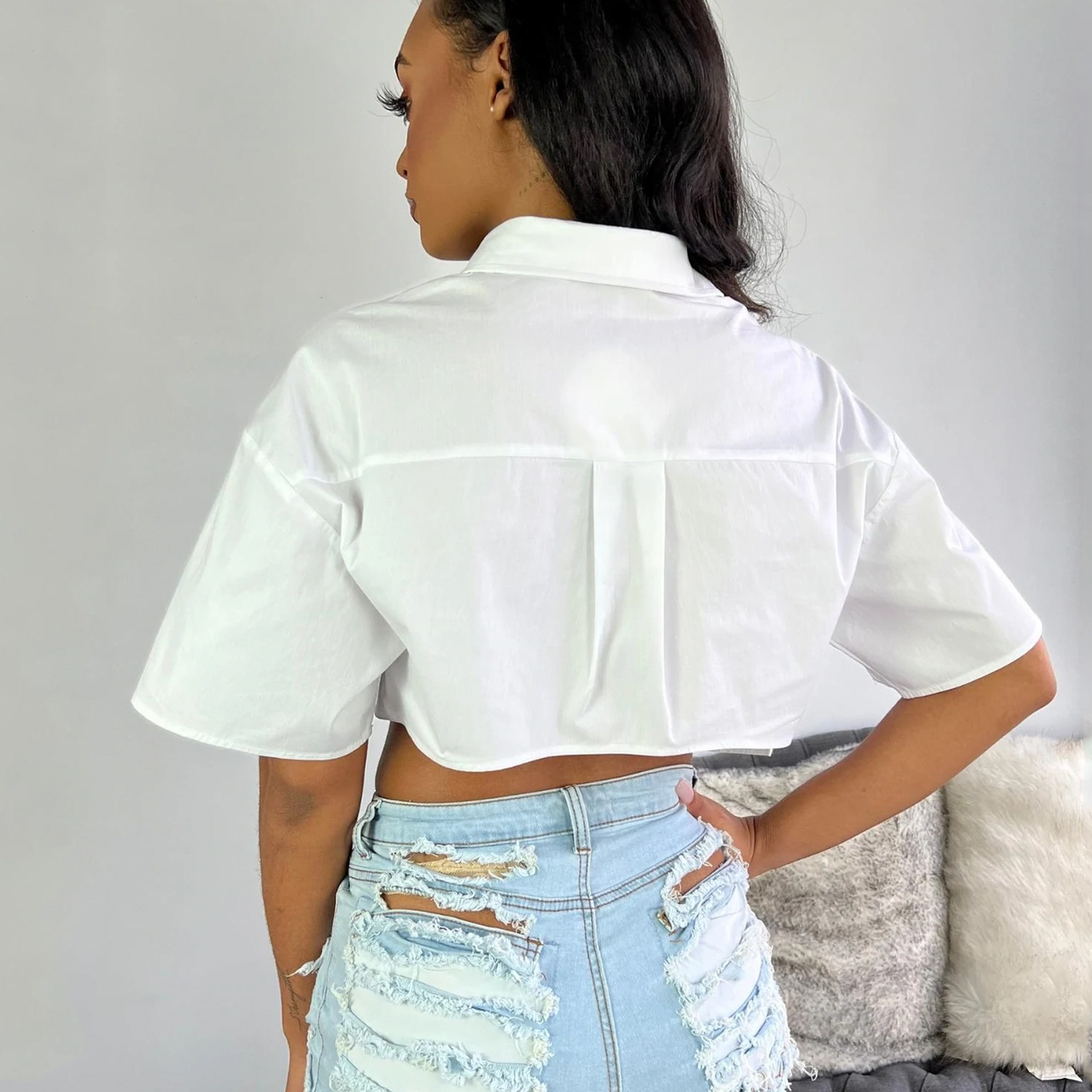 Women's Fashion Casual Irregular Short Sleeve Shirt