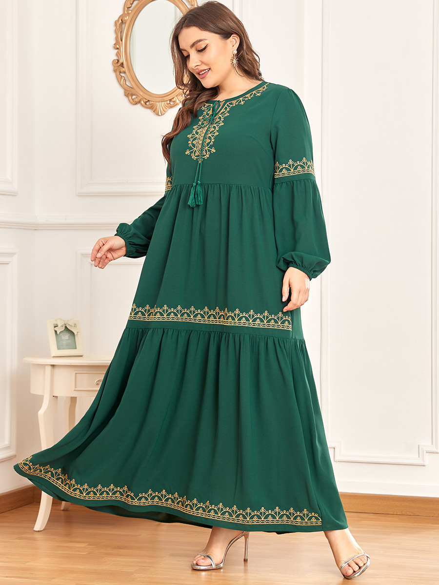 Ladies Fashion Gold Thread Embroidered Long Dress — image 1