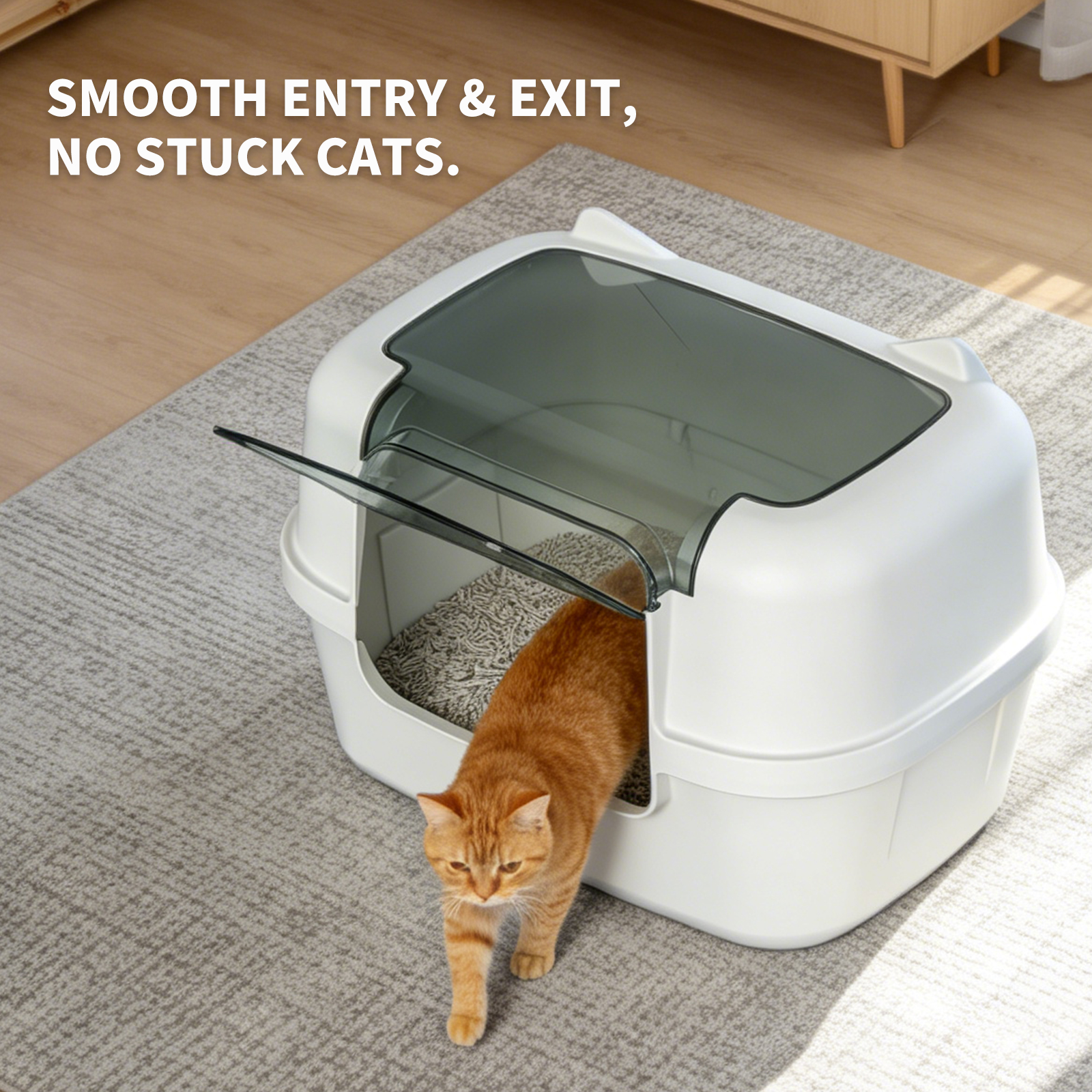 Extra Large Cat Ear Fully Enclosed Cat Litter Box, With Free Scoop & Litter Mat, Anti-Splash & Anti-Tracking Odor Locking, For Large Cats & Multi-Cat Households