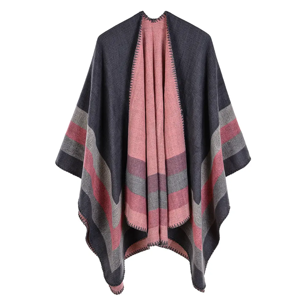 Women's Four-Bar Large Frame Split Faux Cashmere Jacquard Shawl