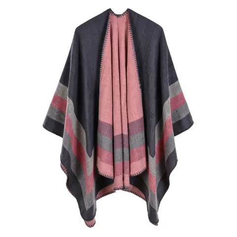 Women's Four-Bar Large Frame Split Faux Cashmere Jacquard Shawl