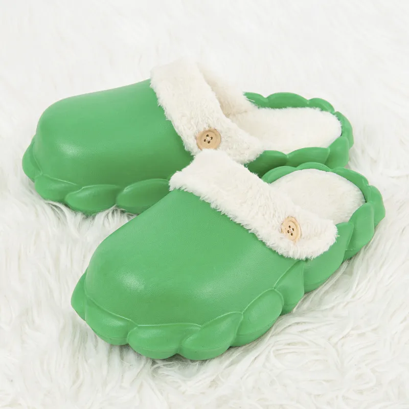Detachable Shoes Winter Slippers For Women Waterproof Slippers - Green