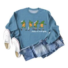 Women's Christmas Printed Long Sleeved Sweater - Blue White Lettering - View 1