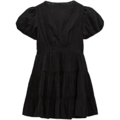 Women's Lace Decorative Puff Sleeve Dress Summer - Black - View 1