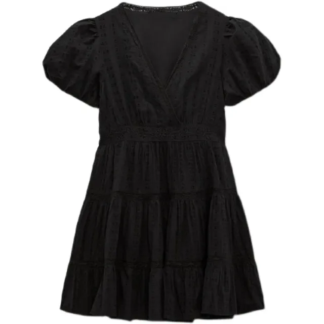 Women's Lace Decorative Puff Sleeve Dress Summer Black - Shop at LoveMi