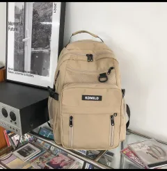 Nylon Backpack For Students School Bag High Capacity Waterproof Zippers Backpack - Khaki - View 1