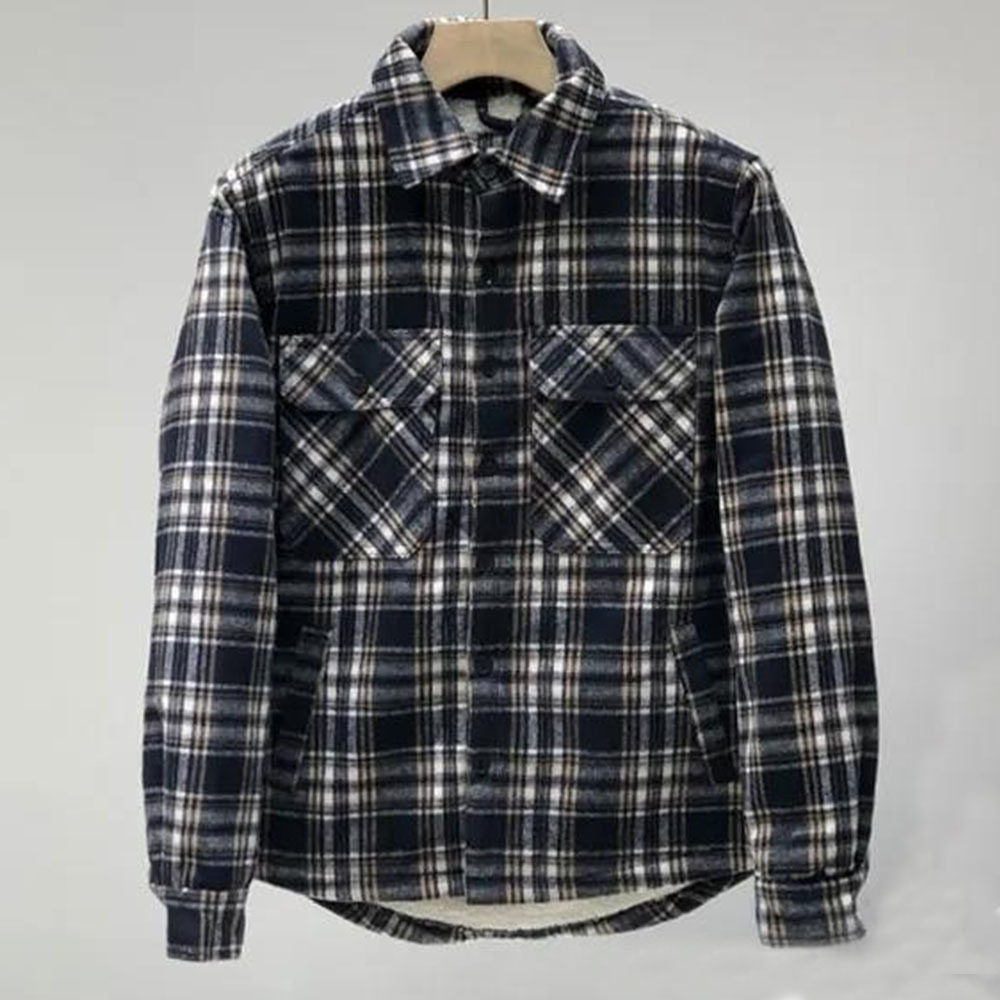 New Men's Thickened Fleece Plaid Shirt Jacket