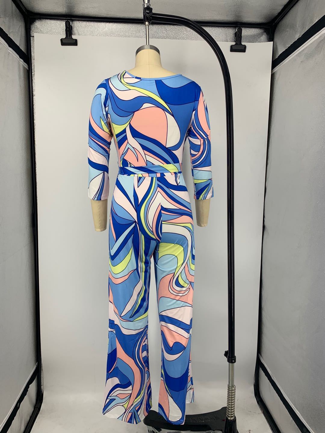 Women’s V-Neck Long Sleeve Print Jumpsuit